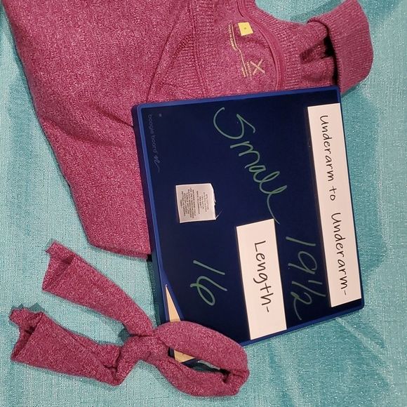 Xersion 🎉HP🎉Slouchy Light Plum Custom Cropped LS Blouse & Hair Tie, Sz Small, - Picture 4 of 5